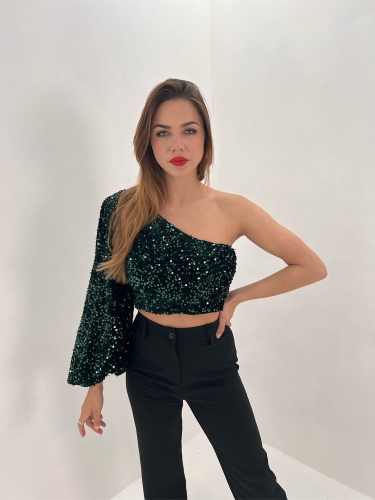 Juju Sequin Crop Top / Dark Green