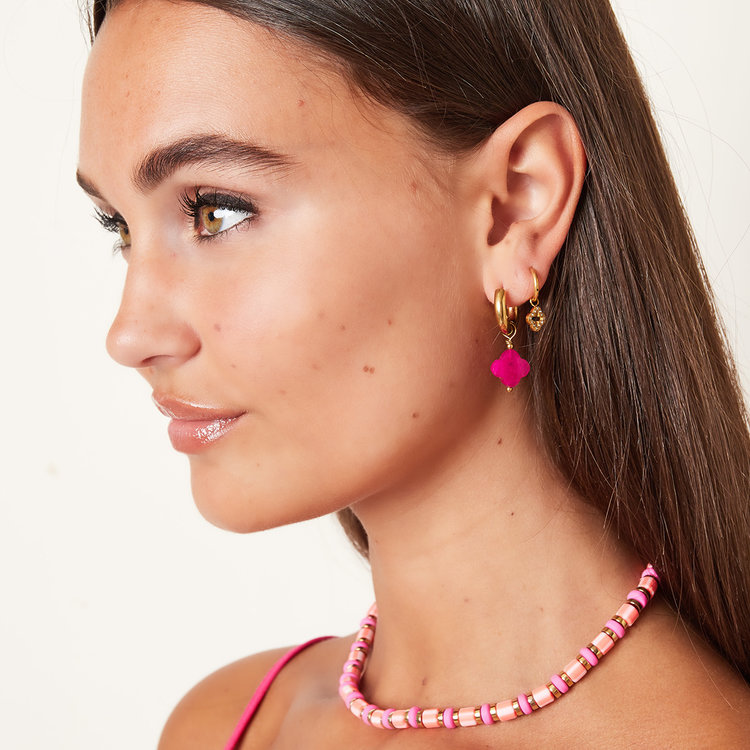 Gold Clover Beads Earrings / Black