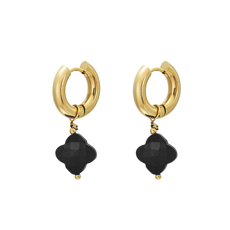Gold Clover Beads Earrings / Black