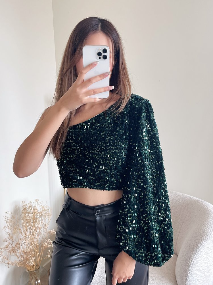 Juju Sequin Crop Top / Dark Green