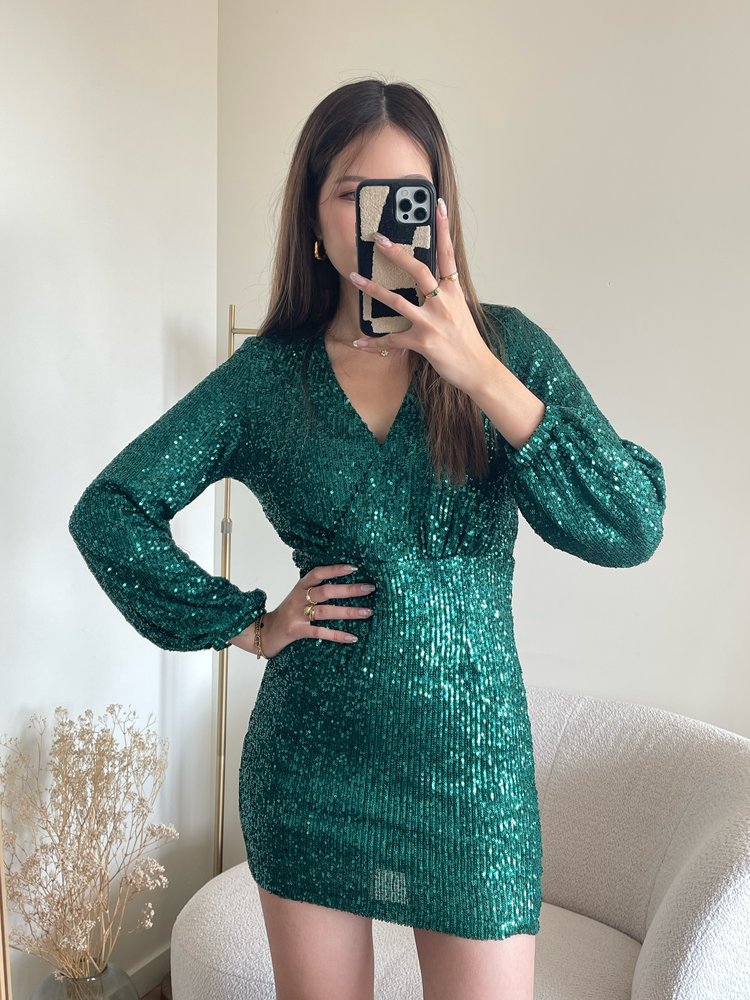 Cassie Sequin Dress / Dark Green