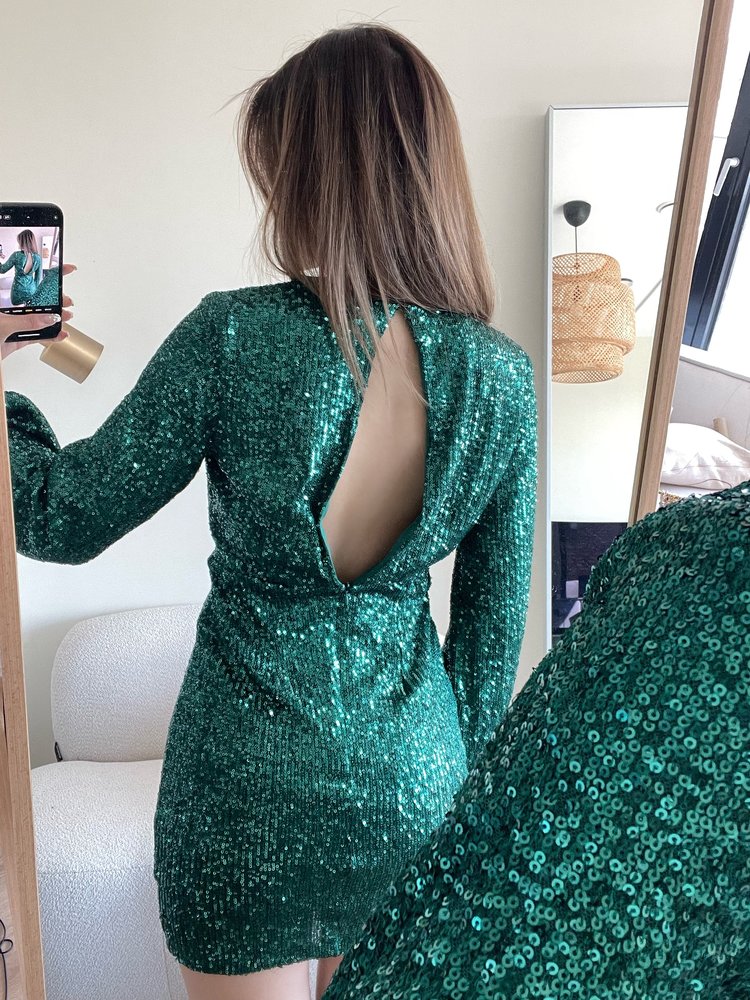 Cassie Sequin Dress / Dark Green