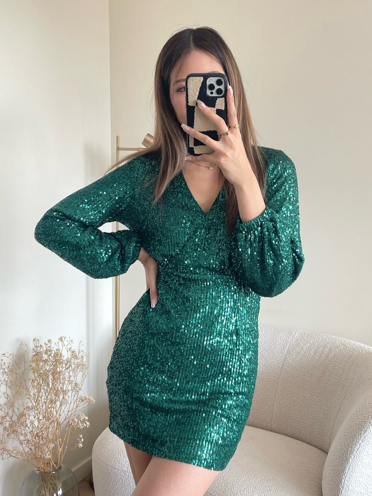 Cassie Sequin Dress / Dark Green