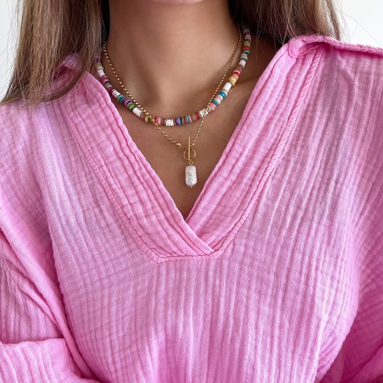 Gold Lock Pearl Drop Necklace