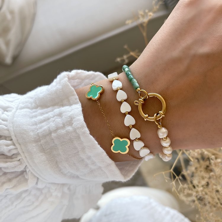 Gold Lucky Clover Bracelet / Green