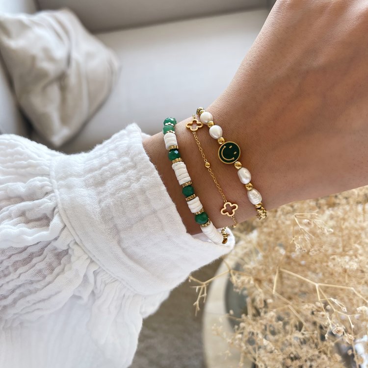 Stone Beaded Bracelet / White & Green