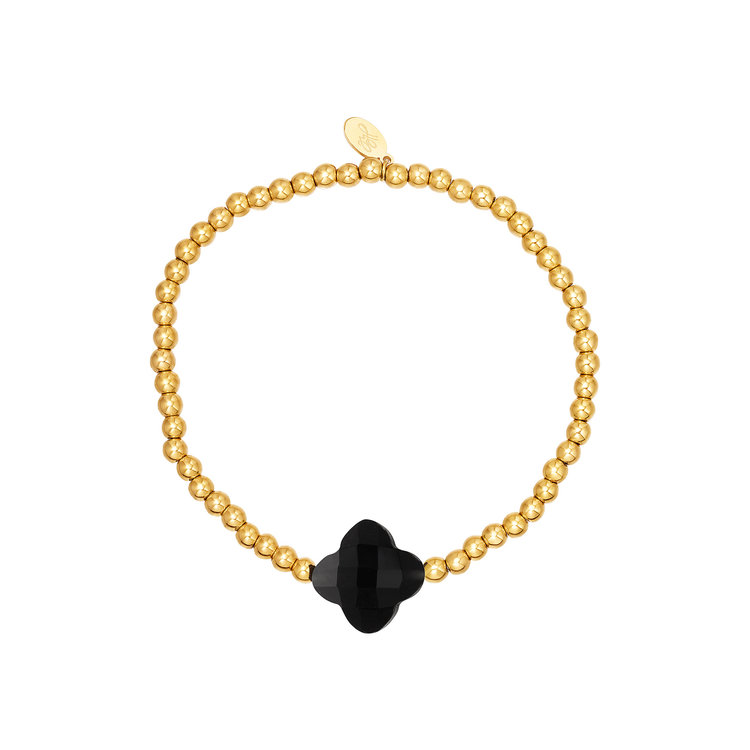 Gold Clover Beads Bracelet / Black