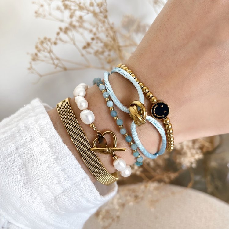 Gold Heart Lock Pearl Bracelet
