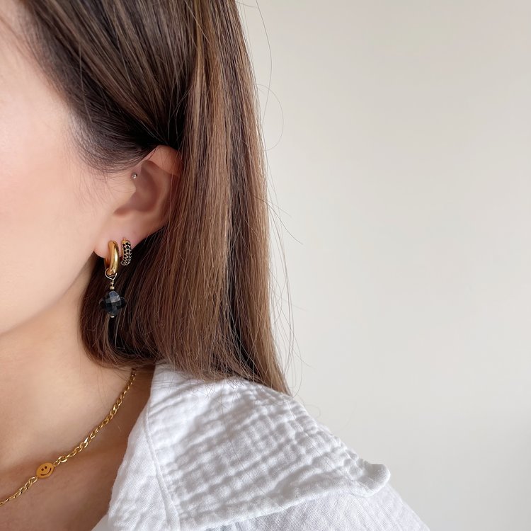 Gold Clover Beads Earrings / Black