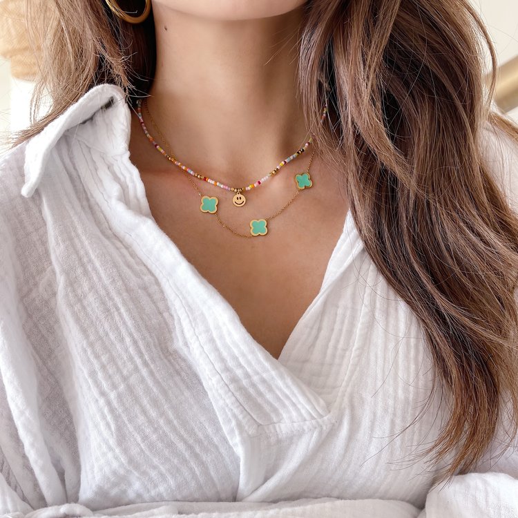 Gold Lucky Clover Necklace / Green