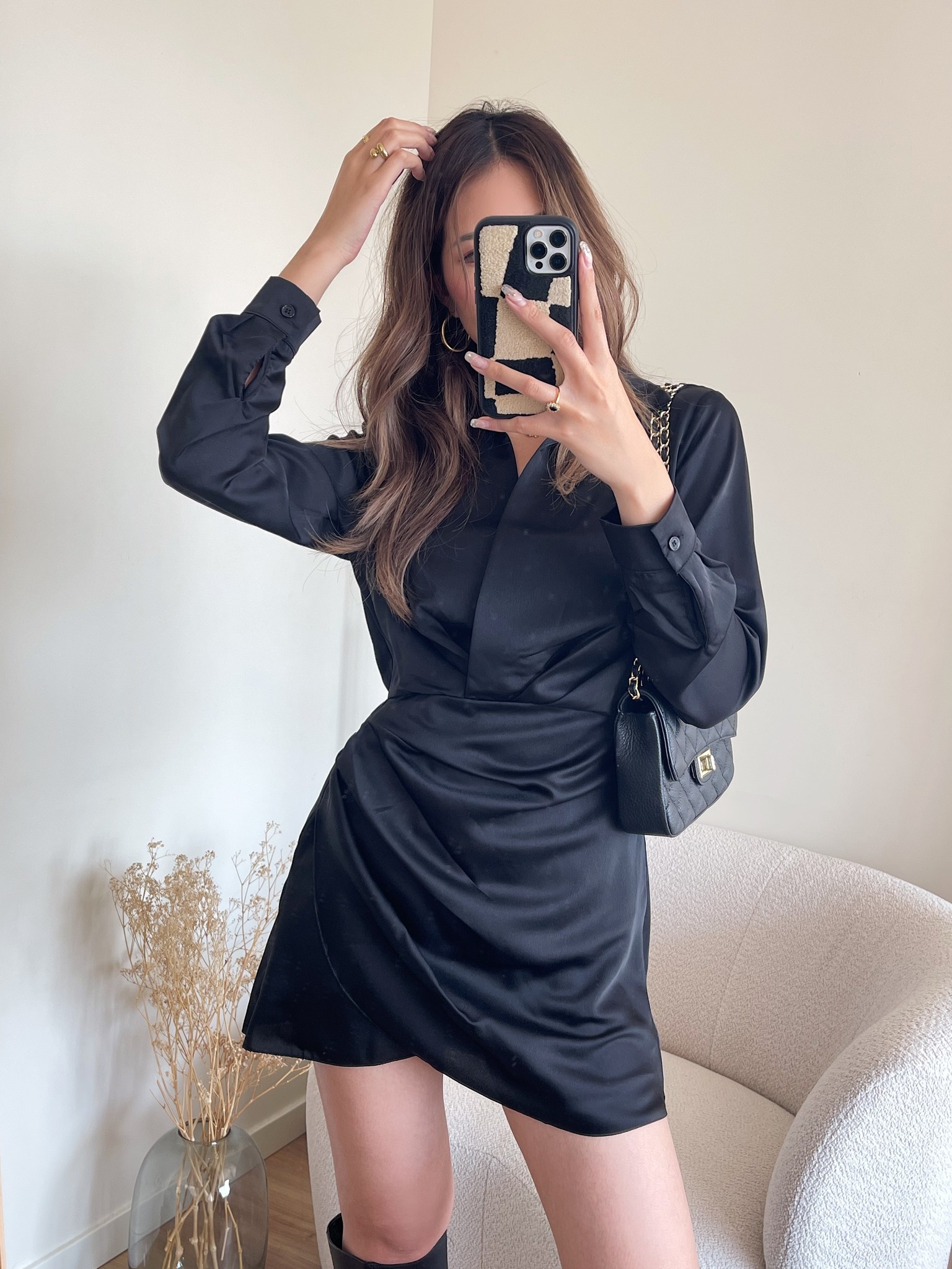 Jenai Satin Dress / Black