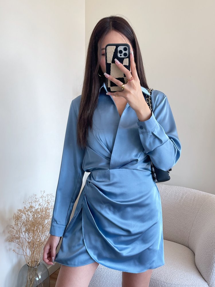 Jenai Satin Dress / Light Blue