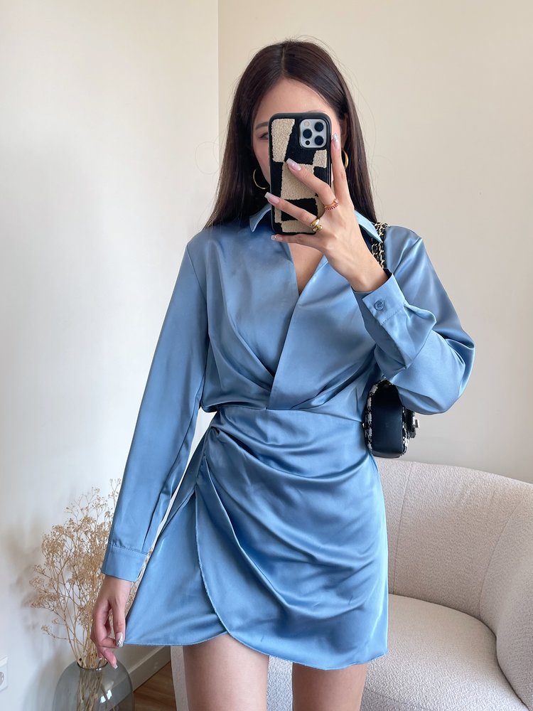 Jenai Satin Dress / Light Blue