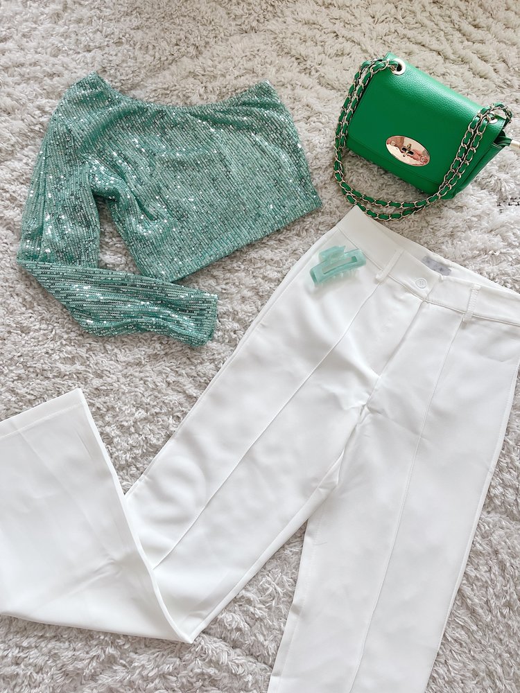 Ruby Sequin Crop Top / Mint Green