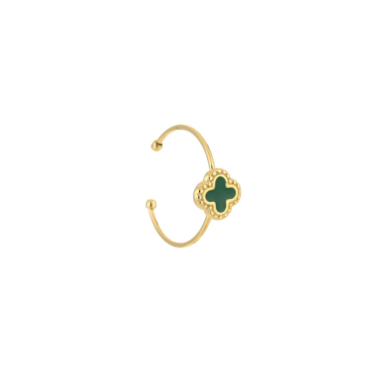 Gold Vintage Clover Ring / Green