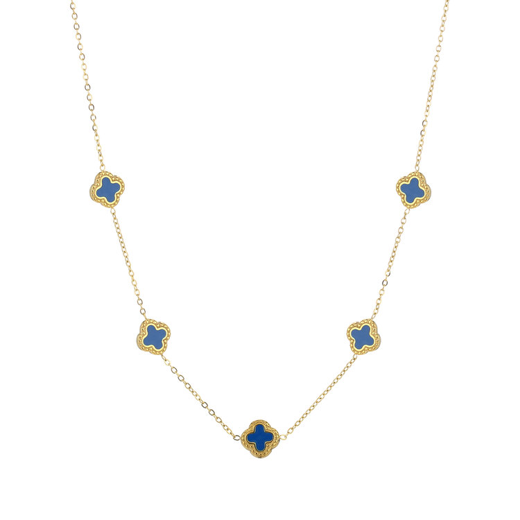 Gold Vintage Clover Necklace / Blue