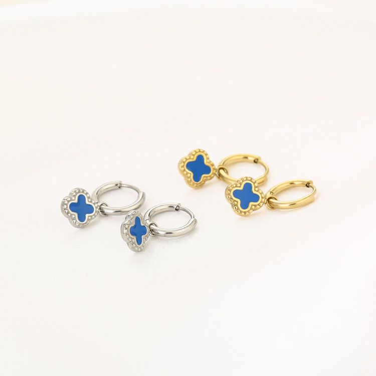 Gold Vintage Clover Earrings / Blue