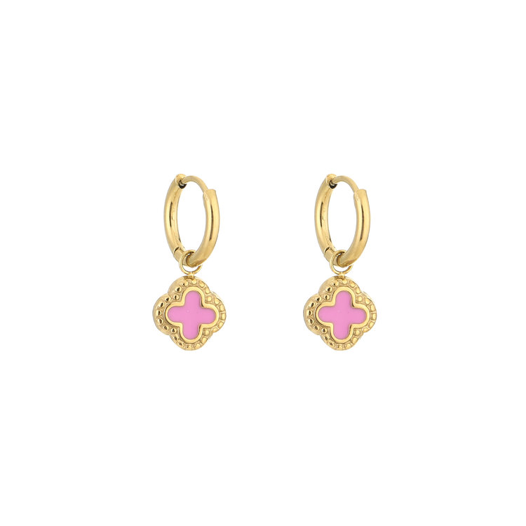 Gold Vintage Clover Earrings / Pink