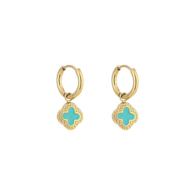 Gold Vintage Clover Earrings / Turquoise