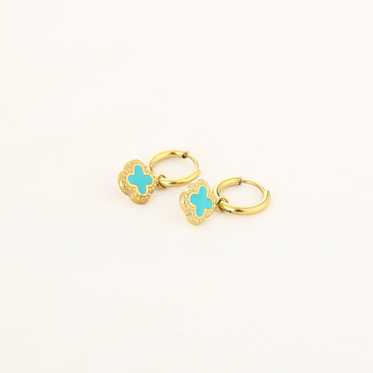 Gold Vintage Clover Earrings / Turquoise