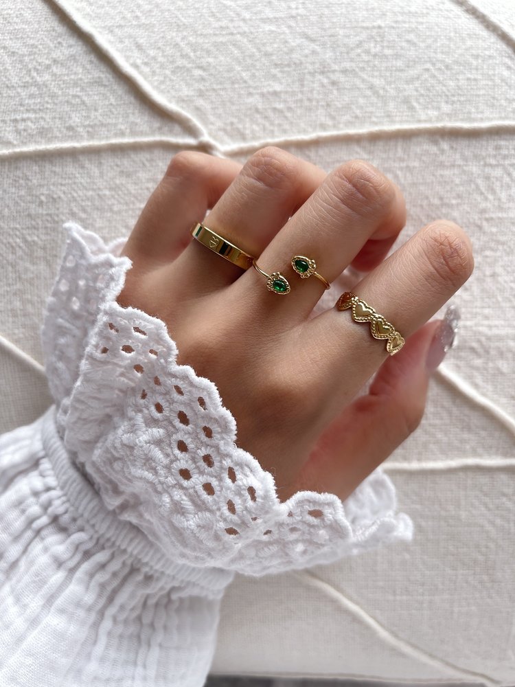 Gold Gemstone Wrap Ring / Green
