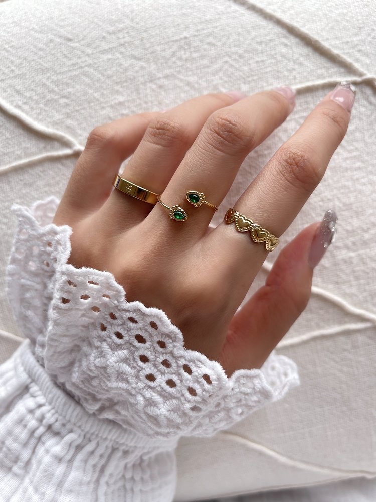 Gold Gemstone Wrap Ring / Green