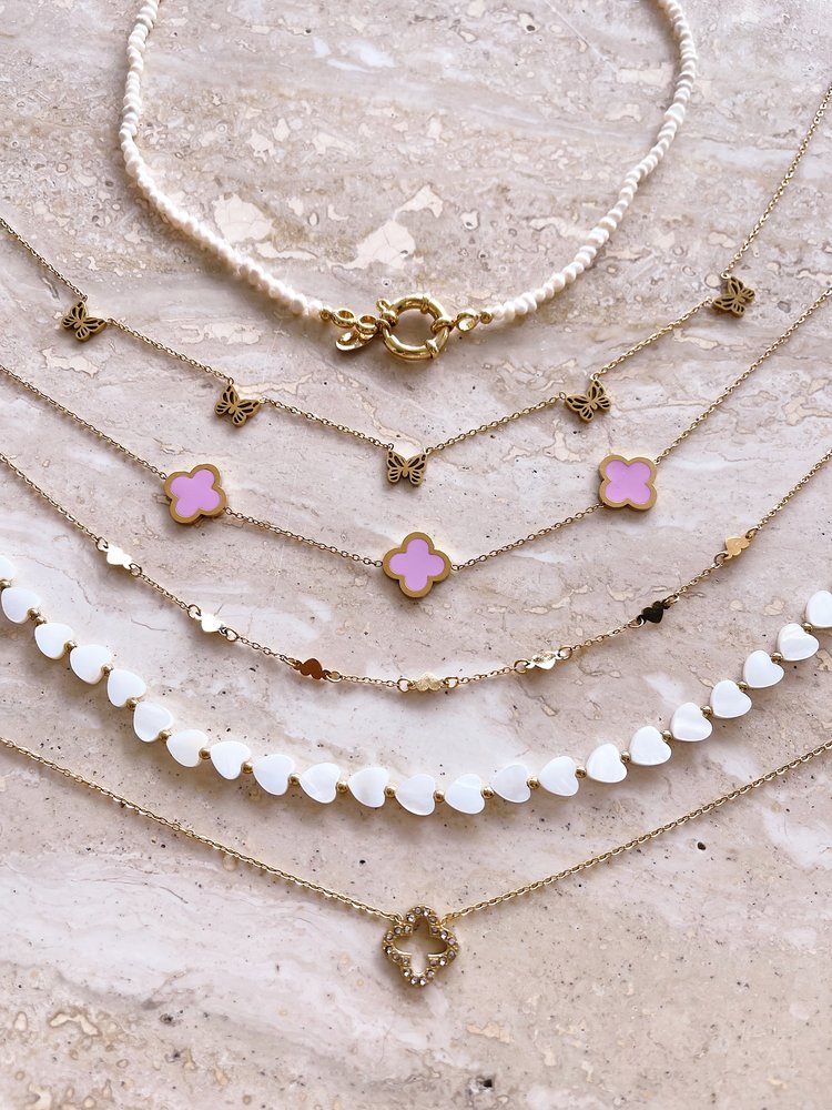 Gold Zircon Clover Necklace