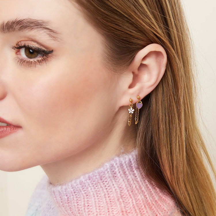 Gold Flower Dots Chain Earrings