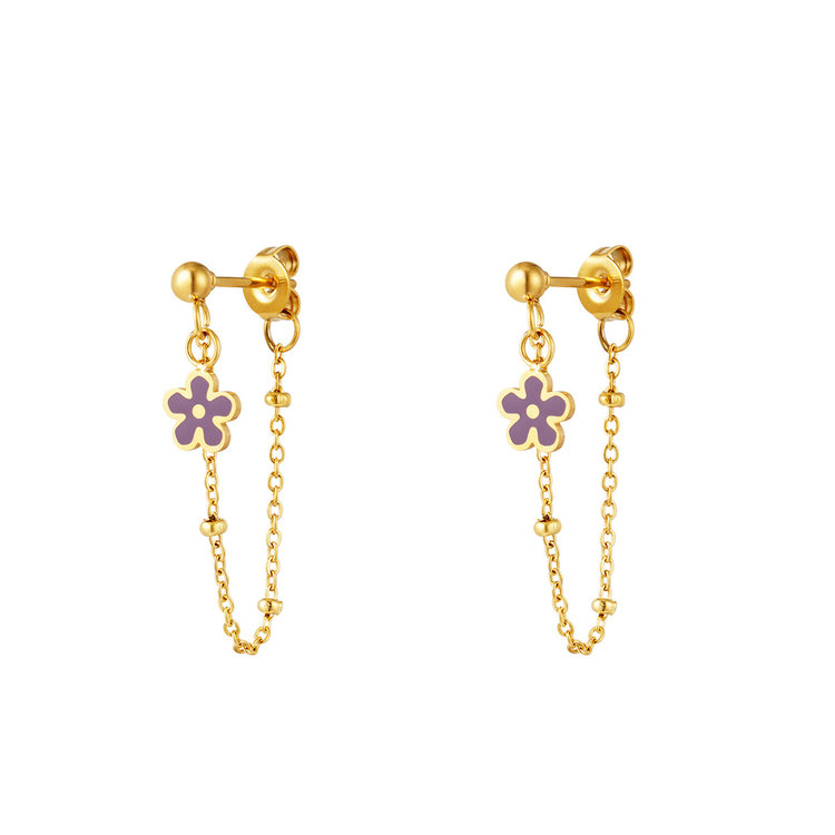 Gold Flower Dots Chain Earrings