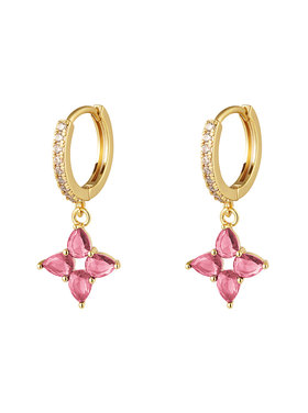 Gold Sparkling Clover Earrings / Fuchsia