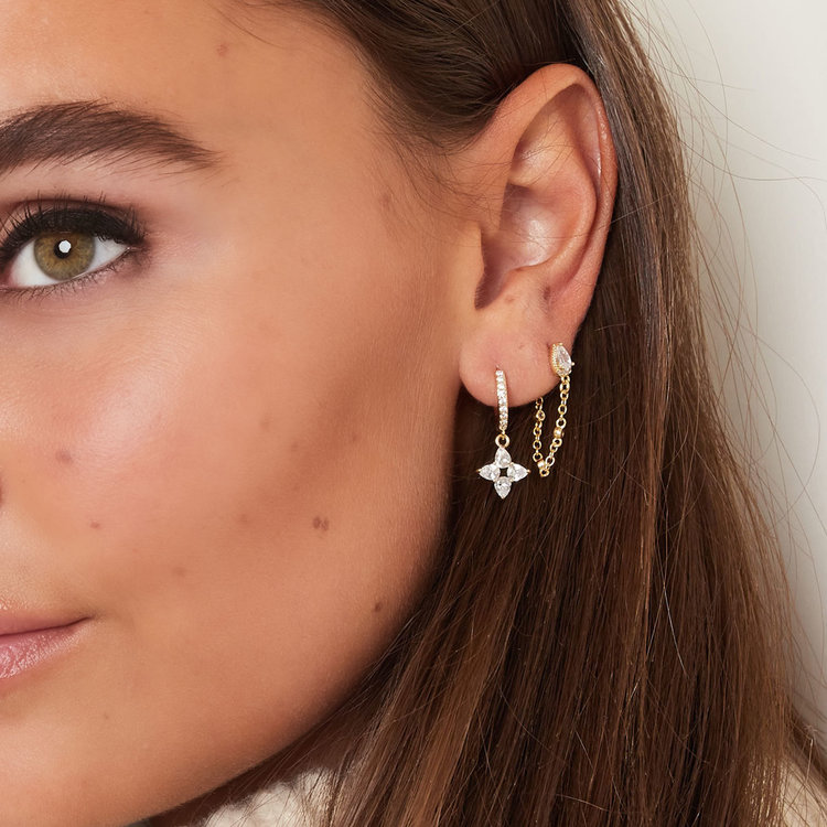 Gold Sparkling Clover Earrings / Fuchsia