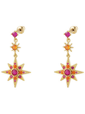 Gold Twinkle Stars Earrings / Fuchsia
