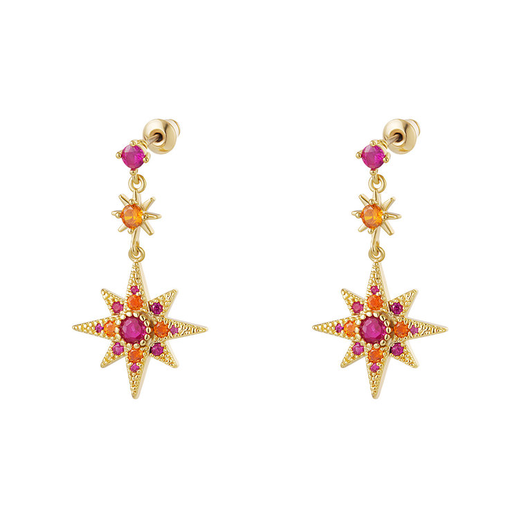 Gold Twinkle Stars Earrings / Fuchsia