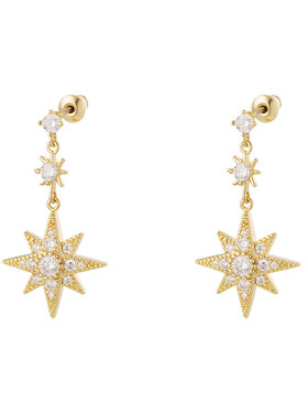 Gold Twinkle Stars Earrings / White