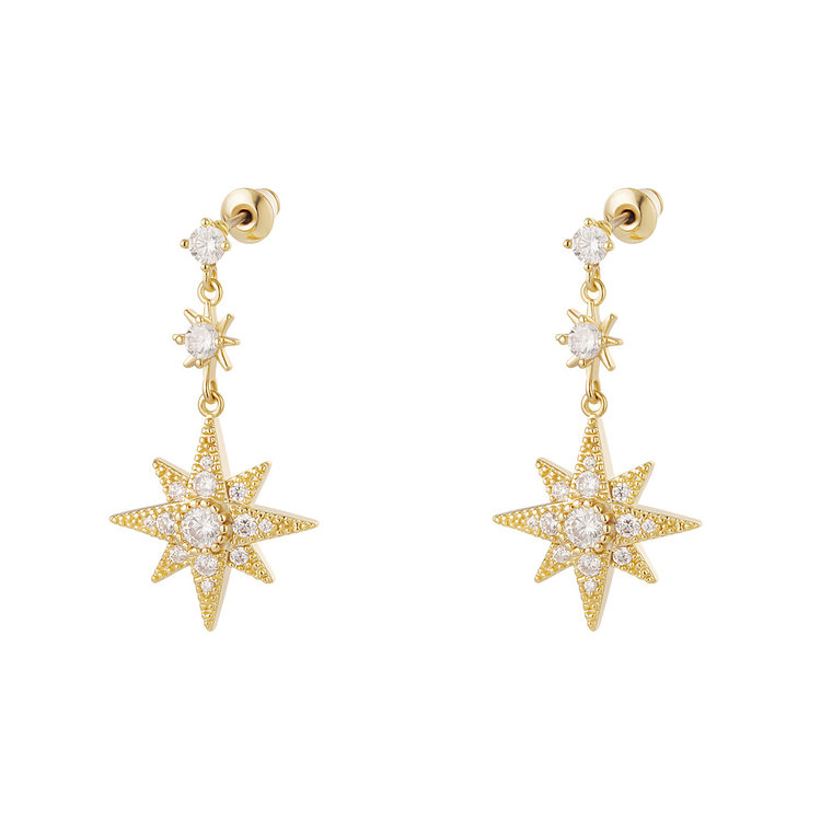 Gold Twinkle Stars Earrings / White