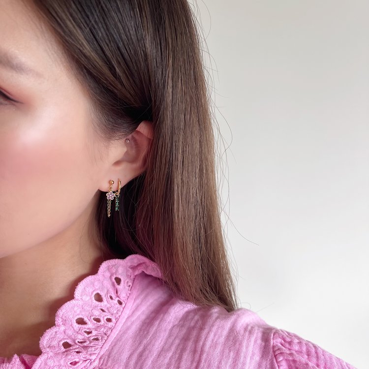 Gold Flower Dots Chain Earrings