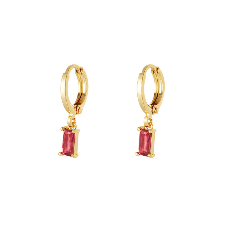 Gold Colored Stone Earrings / Fuchsia