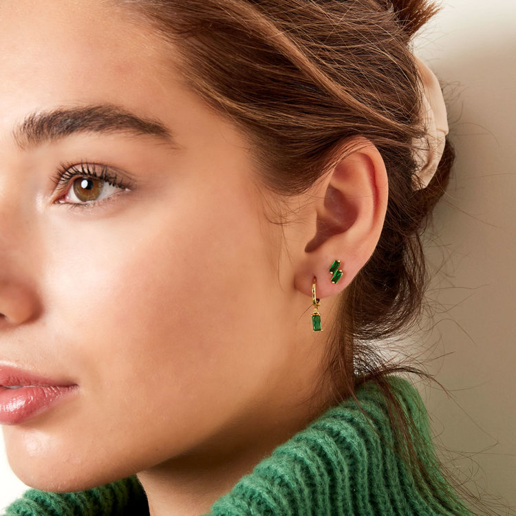 Gold Colored Stone Earrings / Green