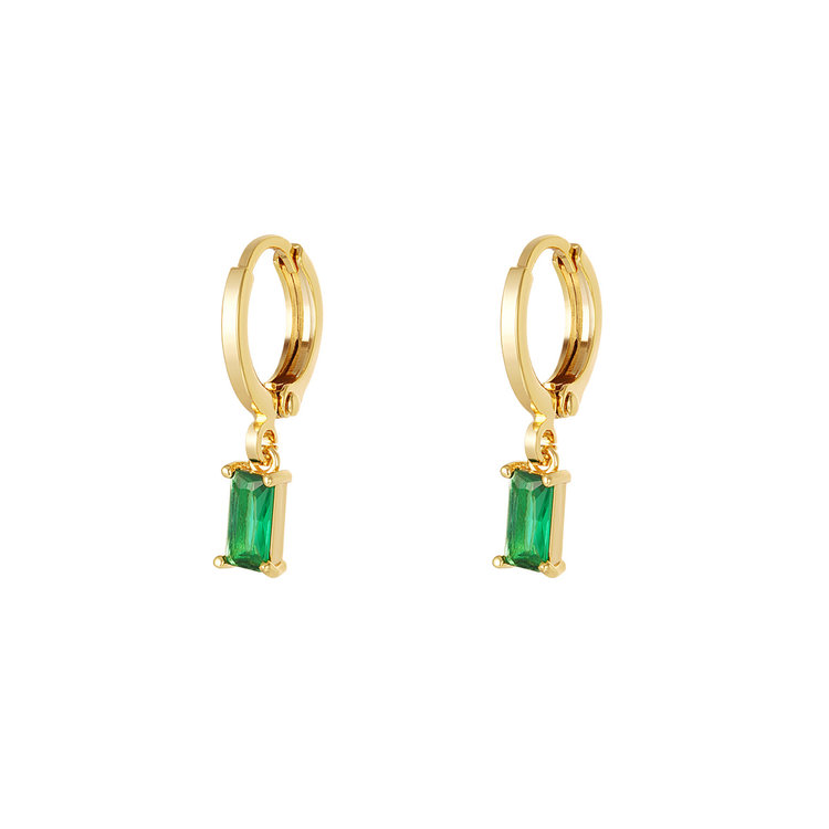Gold Colored Stone Earrings / Green