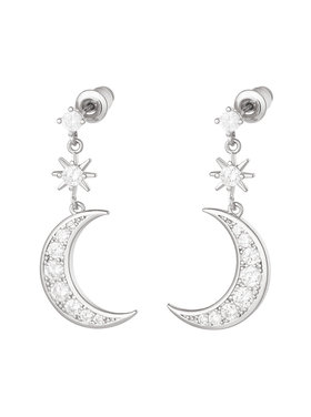 Silver Sparkly Moon & Star Earrings
