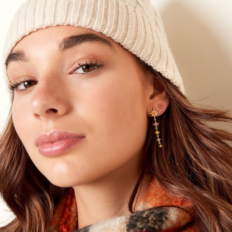 Gold Falling Stars Earrings / Green