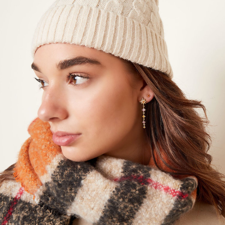 Gold Falling Stars Earrings / Green