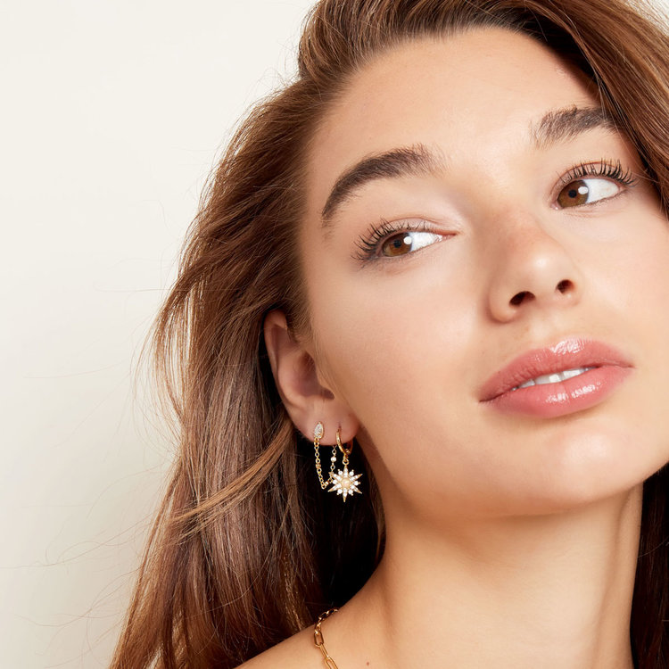 Gold Sparkle Drop Chain Earrings