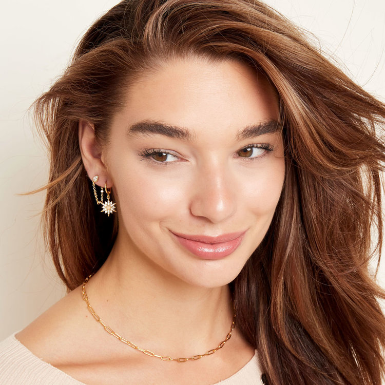 Gold Sparkle Drop Chain Earrings