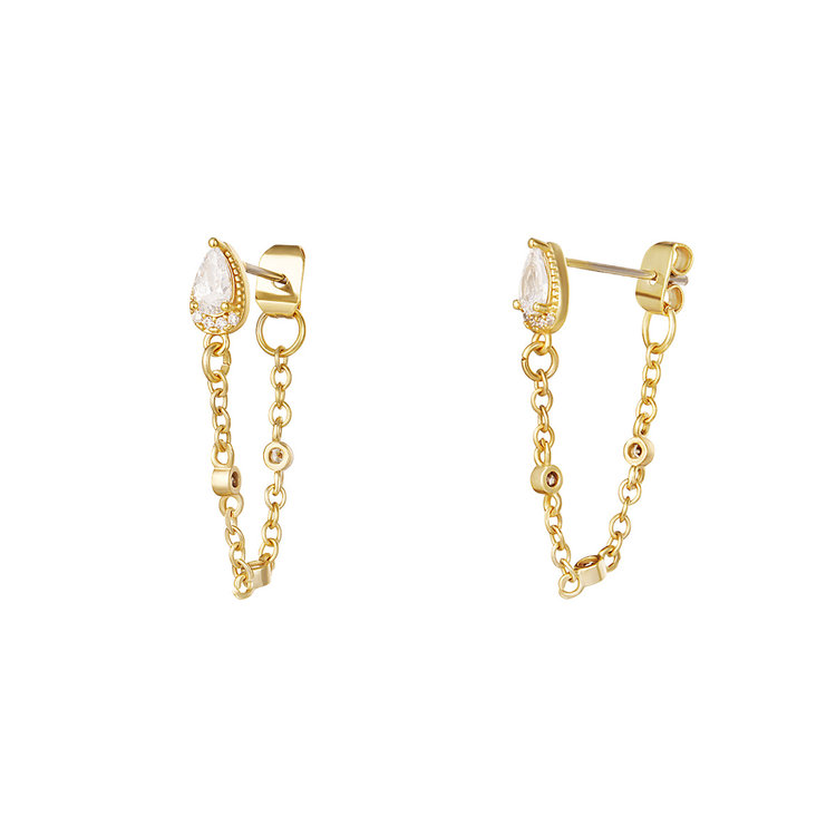 Gold Sparkle Drop Chain Earrings