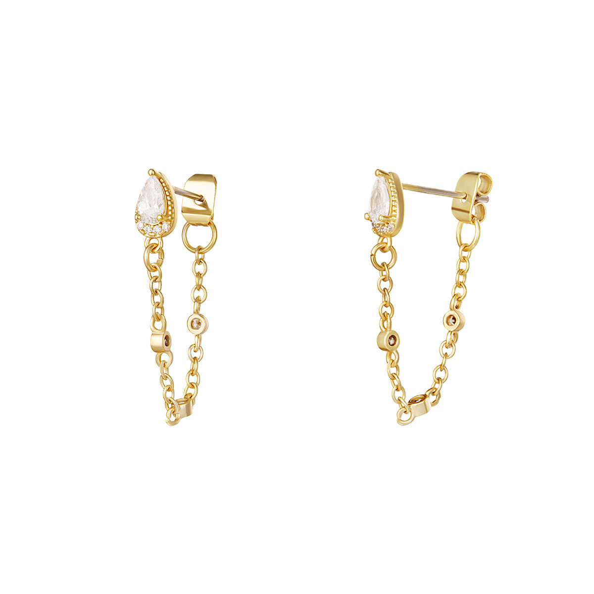 Gold Sparkle Drop Chain Earrings Hello My Love
