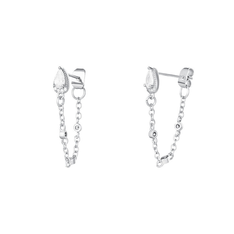 Silver Sparkle Drop Chain Earrings