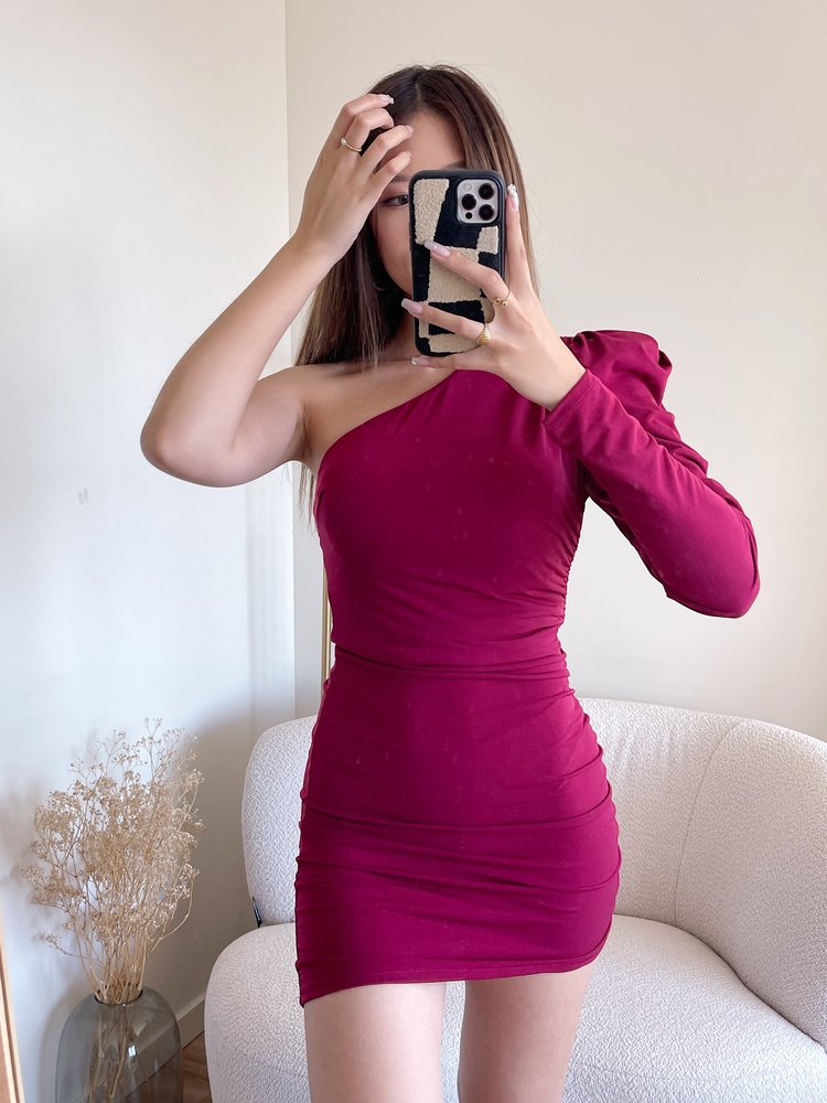 Widya One Shoulder Dress / Bordeaux