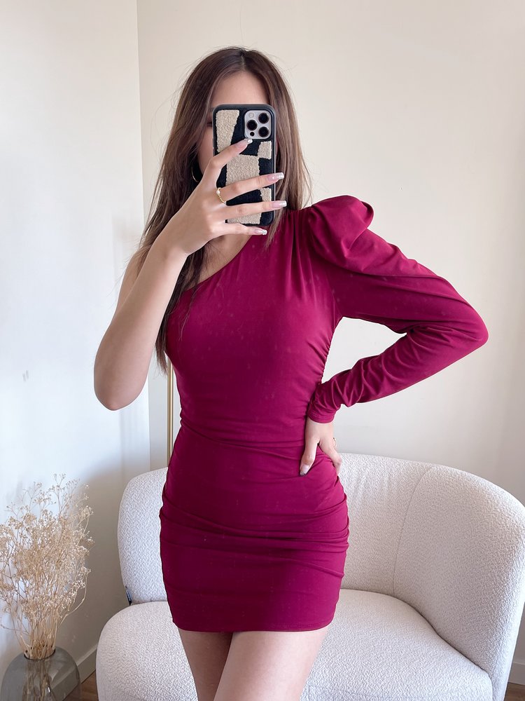 Widya One Shoulder Dress / Bordeaux