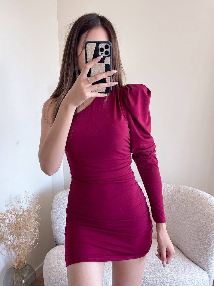 Widya One Shoulder Dress / Bordeaux
